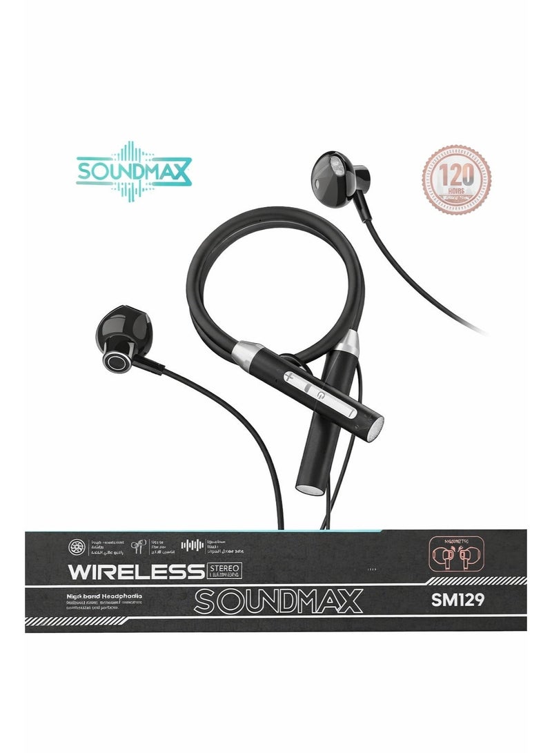 Soundmax SM129 Wireless Bluetooth Neckband Headphones | Deep Bass Stereo Sound | Magnetic Earbuds | Long Battery Life | Comfortable & Lightweight Design - Image 4